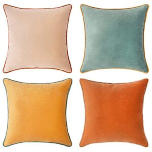 monday moose decorative throw pillow covers cushion cases, set of 4 soft velvet modern double-sided designs, mix and match for home decor, pillow inserts not included (18×18 inch, orange/teal)