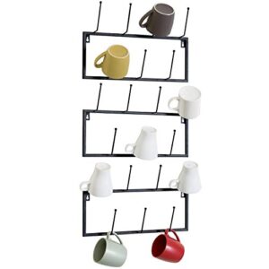 mygift black metal coffee mug rack wall mounted hanging storage coffee bar accessories rack with 21 hooks, set of 3