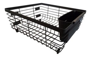kitchen details flat wire countertop or over the sink dish drying rack with cutlery basket, black