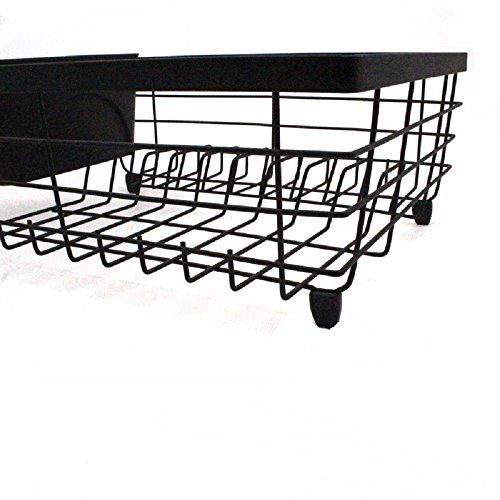 Kitchen Details Flat Wire Countertop or Over The Sink Dish Drying Rack with Cutlery Basket, Black