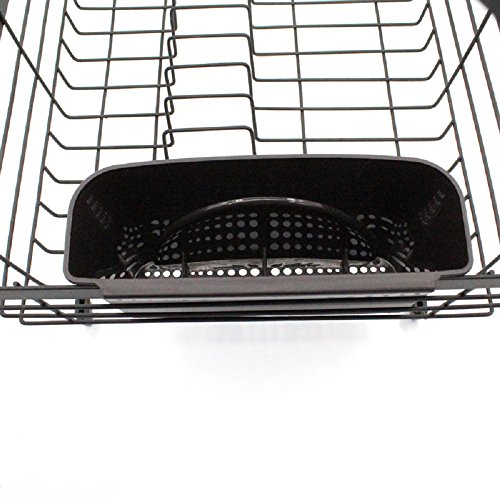 Kitchen Details Flat Wire Countertop or Over The Sink Dish Drying Rack with Cutlery Basket, Black