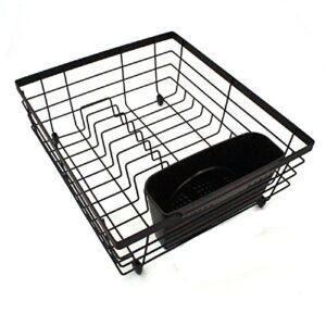 Kitchen Details Flat Wire Countertop or Over The Sink Dish Drying Rack with Cutlery Basket, Black