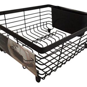 Kitchen Details Flat Wire Countertop or Over The Sink Dish Drying Rack with Cutlery Basket, Black