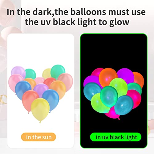 100 Pcs UV Neon Balloons ,Neon Glow Party Balloons UV Black Light Balloons Glow in the dark for Birthday Decorations Wedding Glow Party Supplies Blacklight Reactive Fluorescent Balloons