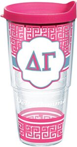 tervis sorority – delta gamma geometric tumbler with wrap and fuchsia lid 24oz, clear