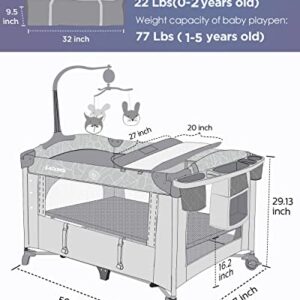 ADOVEL Baby Bassinet Bedside Crib, Pack and Play with Mattress, Diaper Changer and Playards from Newborn to Toddles