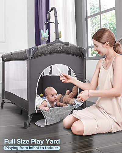 ADOVEL Baby Bassinet Bedside Crib, Pack and Play with Mattress, Diaper Changer and Playards from Newborn to Toddles