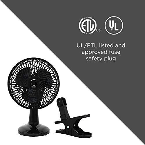 Genesis 6-Inch Clip Convertible Table-Top & Clip Fan Two Quiet Speeds - Ideal For The Home, Office, Dorm, More Black (A1CLIPFANBLACK)