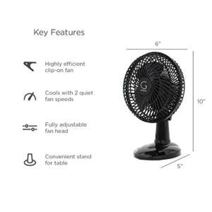 Genesis 6-Inch Clip Convertible Table-Top & Clip Fan Two Quiet Speeds - Ideal For The Home, Office, Dorm, More Black (A1CLIPFANBLACK)