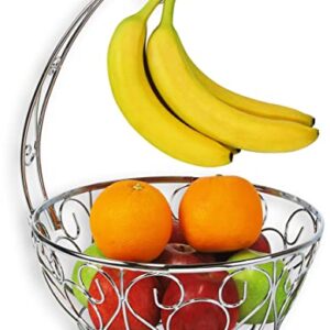 Simple Houseware Chrome Paper Towel Holder + Fruit Basket Bowl with Banana Tree Hanger, Chrome