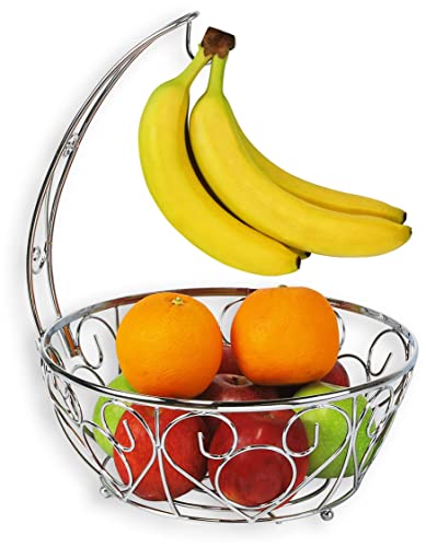 Simple Houseware Chrome Paper Towel Holder + Fruit Basket Bowl with Banana Tree Hanger, Chrome