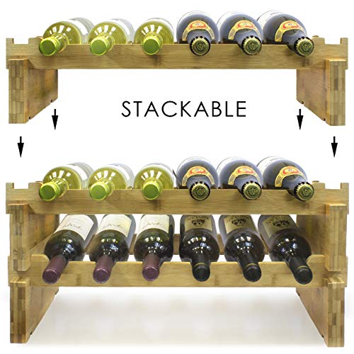 Sorbus Stackable Bamboo Wine Rack — Classic Style Wine Racks for Bottles — Perfect for Bar, Wine Cellar, Basement, Cabinet, Pantry, etc. (3-Tier)