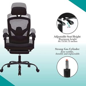 Ergonomic Office Chair, Reclining High Back Mesh Chair, Computer Desk Chair, Swivel Rolling Home Task Chair with Lumbar Support Pillow, Adjustable Headrest, Retractable Footrest and Padded Armrests