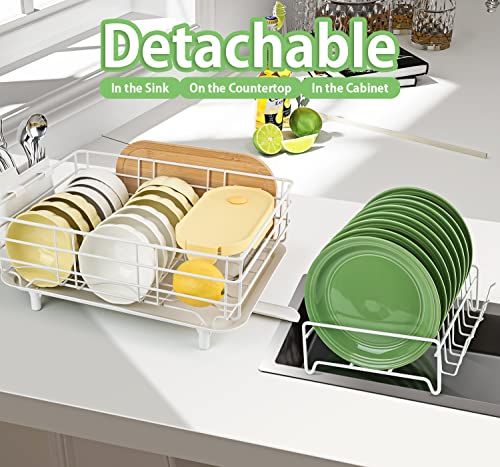 ideaglass Dish Drying Rack with Drainboard - 2 Tier Dish Racks for Kitchen Counter, Dish Drain Large, Stainless Steel Dish Strainer Set, White