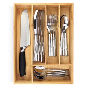 pristine bamboo silverware organizer– utensil organizer for kitchen drawers – small extra-deep wooden kitchen drawer organizer divider for spoons forks knives cutleries