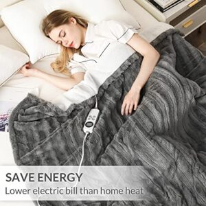 HOMLYNS Electric Heated Blanket Twin Size with 1-12hrs Timer Auto-Off &10 Heating Levels,Faux Fur & Sherpa Heating Blanket ETL Certified Machine Washable (62”x84”,Grey)