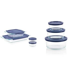 pyrex easy grab 8-piece glass baking dish set, 13×9-inch, 8×8-inch & 1-cup & simply store 6-pc glass food storage container set, 7-cup, 4-cup, & 2-cup round glass storage containers