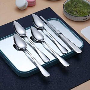Grapefruit Spoons 5 Pieces Set, 4 Stainless Steel Grapefruit Spoon And 1 Grapefruit knife With Titanium Plating, Grapefruit Utensil Set, Serrated Edges Spoon pack of 5 ( Silver)