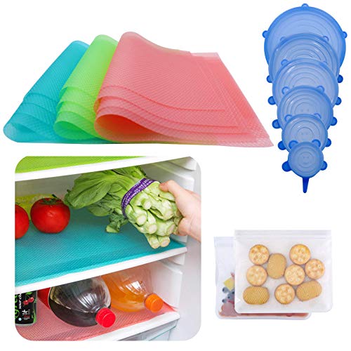 Koccido 12 Pack Refrigerator Mats,Refrigerator Storage Set,Washable Fridge Mats Pads, Waterproof Refrigerator Liners for Shelves,Table Mats Shelf Liners,Size 17.7"x11.4"