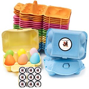 ohoh 20 pcs easter colorful natural pulp egg carton holds 6 eggs, reusable sturdy half dozen egg storage cartons, fresh egg fixing container for egg storage, home gifts or easter egg arts and crafts
