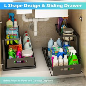 Under Sink Organizers and Storage, Pull Out Cabinet Organizer with Sliding Drawer 2 Tier Multi-purpose Bathroom Shelf Organizer Black for Kitchen Bathroom Storage