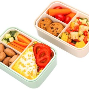 Bento Box, Lunch Box for Kids Adults, 3 Compartment Bento Lunch container, Food Storage Container Boxes, BPA Free On-the-Go Meal Prep Containers, Microwave/Dishwasher/Freezer Safe (Green)