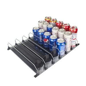 cndse soda can organizer for refrigerator,spring loaded fridge drink organizer,width-adjustable push rod slide rail drink dispenser for refrigerator,black (14.9in-6)