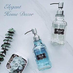 JASAI 2Pack Antique Design Glass Soap Dispenser with Rust Proof 304 Stainless Steel Pump, Refillable Hand Soap Dispenser with 10Pcs Stickers, Premium Soap Dispenser for Kitchen & Bathroom (Clear)