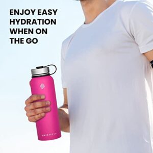 Swig Savvy Sports Water Bottle, Vacuum Insulated Stainless Steel, Double-Wall, Insulated Wide Mouth Leakproof Lid, for Hiking, Camping, Sports, and School - 32 Oz (Pink)