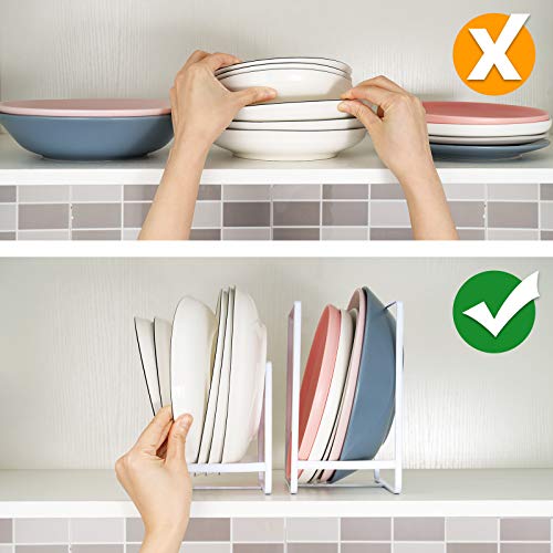 NiHome 2PCS Dish Holder Multipurpose Metal Shelf Kitchen Organizer Upright Plate Storage Space-Saving Drying Rack Rustproof Round Edge Kitchen Declutter Kitchen Attom Home (White Color, Big and Small)