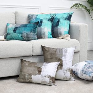 Alricc Set of 2 Turquoise and Grey Art Artwork Contemporary Decorative Gray Home Decorative Throw Pillow Covers Cushion Covers for Bedroom Sofa Living Room 18X18 Inches