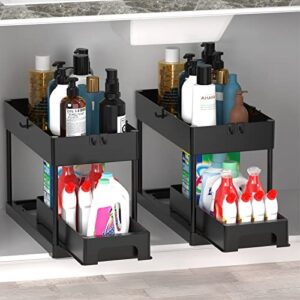 skdkycco under sink organizers and storage, 2 pack for bathroom 8 hooks bath collection baskets, multi-purpose storage shelf (black)…