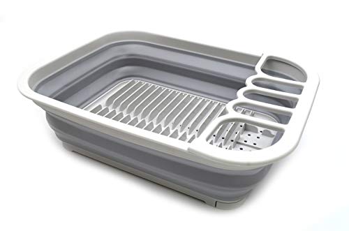 SAMMART 12L (3.17 Gallon) Collapsible Dish Drainer with Drainer Board - Foldable Drying Rack Set - Portable Dinnerware Organizer - Space Saving (Grey)