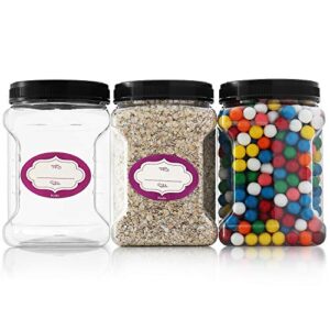 dilabee clear plastic storage jars with lids – 3 pack – half gallon square containers for candy, cookie, paint, laundry pods & more – canisters with pinch grip handles – bpa-free – 64 oz