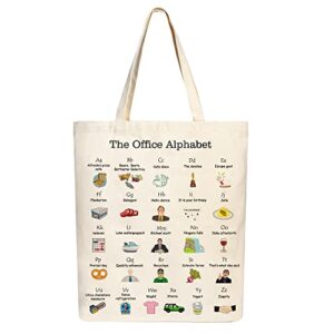 the office alphabet tote bag the office tv show merchandise office fans kitchen gifts office theme bags presents