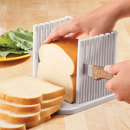 Adjustable Toast Slicer Toast Cutting Guide for Homemade Bread, Plastic Bread Slicer Loaf for Slicing Bread Foldable Kitchen Baking Tools (White)