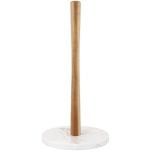 buruis wood paper towel holder, marble base modern decorative countertop standing rolls holder for kitchen, toilet, pantry and bathroom (marble base white)