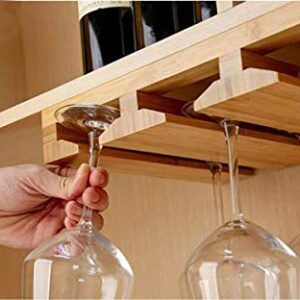 Kework Bamboo Wine Glass Holder, Hold Up to 6 Wine Glasses, Hanging Stemware Display Rack, Under Cabinet Mounted Wine Glass Drying Storage Hanger Organizer Rack (6-glass)