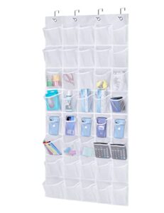 aooda over the door hanging pantry snack organizer 40 mesh pockets kids shoe rack hanger holder for closet, white