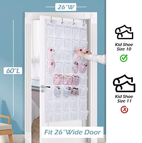 AOODA Over The Door Hanging Pantry Snack Organizer 40 Mesh Pockets Kids Shoe Rack Hanger Holder for Closet, White