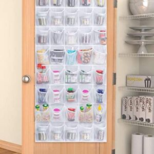 AOODA Over The Door Hanging Pantry Snack Organizer 40 Mesh Pockets Kids Shoe Rack Hanger Holder for Closet, White