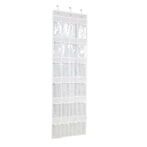 over the cabinet door organizer with 24 clear pockets, 60×18 inch behind the pantry door storage organizer, back of bathroom door storage organizer, white