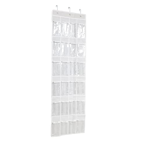 Over The Cabinet Door Organizer with 24 Clear Pockets, 60x18 inch Behind The Pantry Door Storage Organizer, Back of Bathroom Door Storage Organizer, White