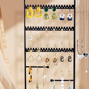 ProCase Jewelry Organizer Stand Earring Holder, 144 Holes Stud Earring Display Rack Necklace Holder Storage Tower with Removable Wooden Ring Tray for Earrings Necklaces Bracelets Rings Watches -Black