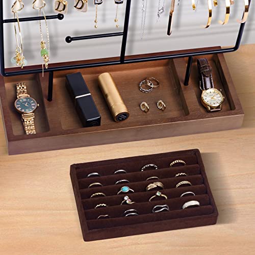 ProCase Jewelry Organizer Stand Earring Holder, 144 Holes Stud Earring Display Rack Necklace Holder Storage Tower with Removable Wooden Ring Tray for Earrings Necklaces Bracelets Rings Watches -Black