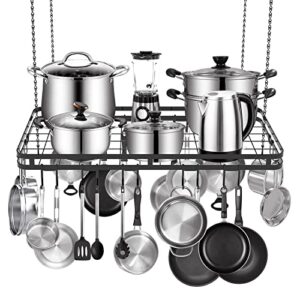 amtiw 30 inches ceiling pot rack and pan rack for ceiling with 12 hooks, storage rack multi-purpose organizer for kitchen organization, home, restaurant, kitchen cookware