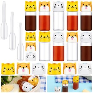 12 pieces bento soy sauce case container bento box accessories, mini condiment plastic bottle with dropper, cute animal lunch sauce case container for kids hiking travel lunch salad ketchup syrup oil