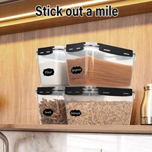 4 PCS Large Airtight Food Storage Containers with Lids Airtight, Pasta Containers for Pantry with Upgrade snaps, Dishwasher Safe Flour and Sugar Containers with Labels, Marker and Measuring Cups…