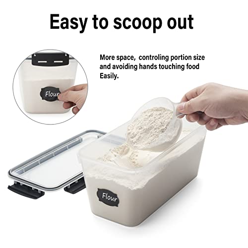 4 PCS Large Airtight Food Storage Containers with Lids Airtight, Pasta Containers for Pantry with Upgrade snaps, Dishwasher Safe Flour and Sugar Containers with Labels, Marker and Measuring Cups…