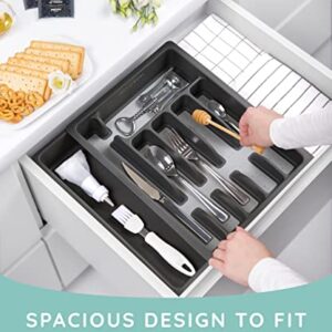 JULY HOME Expandable Kitchen Drawer Organizer - Convenient Plastic Flatware Drawer Organizer / Utensil Holder and Cutlery Tray Multipurpose Organizer Silverware Tray for Drawer Apartment Essentials